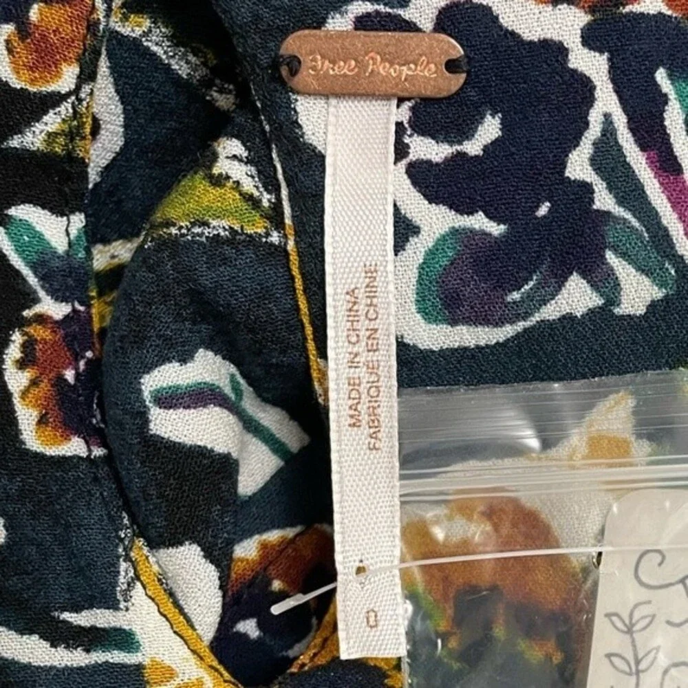 NWT Free People Glow Up Short Sleeve Mini Dress Navy Combo Floral Women’s Size 0